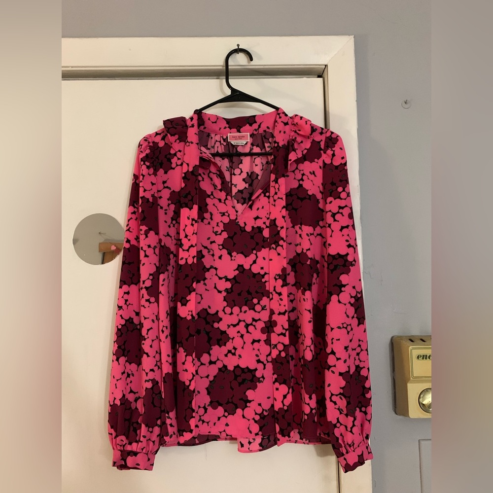 Pink floral Kate Spade blouse with tie neck